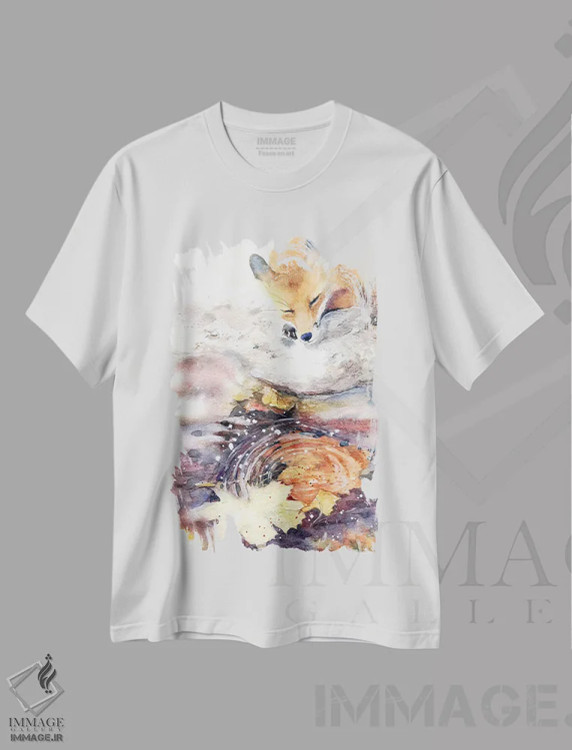 تیشرت سفید طرح دار اندوه پاییزی، دکور کلبه و لژ اثر مارینا ایگناتووا | فروشگاه ایماژ