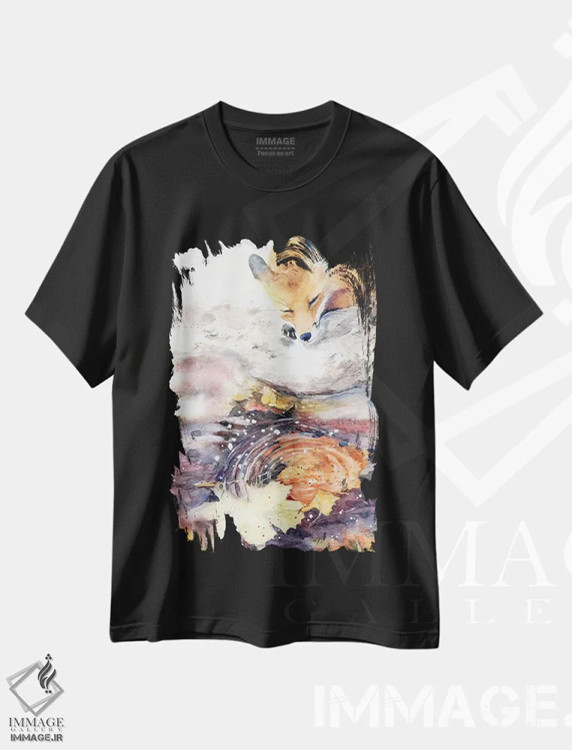 تیشرت مشکی طرح دار اندوه پاییزی، دکور کلبه و لژ اثر مارینا ایگناتووا | immage.ir