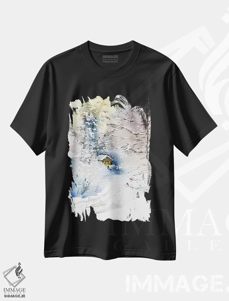 تیشرت مشکی طرح دار زمستان، تزئینی اثر مارینا ایگناتووا | فروشگاه ایماژ