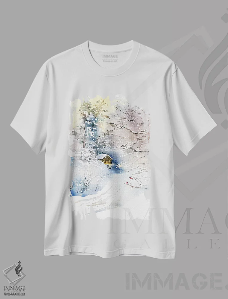 تیشرت سفید طرح دار زمستان، تزئینی اثر مارینا ایگناتووا | immage.ir