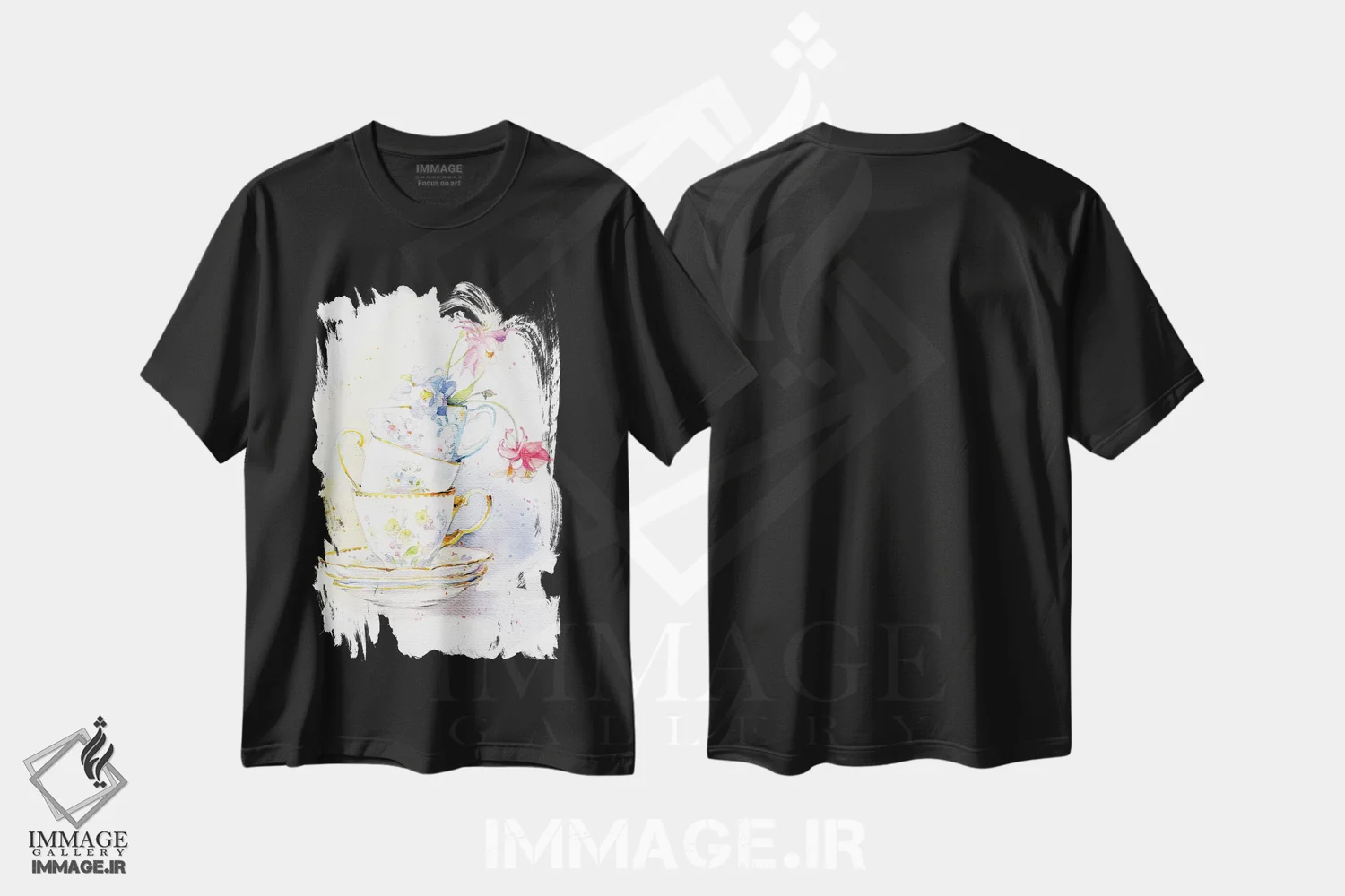 تیشرت مشکی طرح دار ظروف چای، مدیوم اثر مارینا ایگناتووا | immage.ir