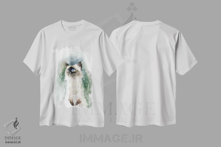 تیشرت سفید طرح دار بچه گربه با چشم های آبی، مدیوم اثر مارینا ایگناتووا | فروشگاه ایماژ