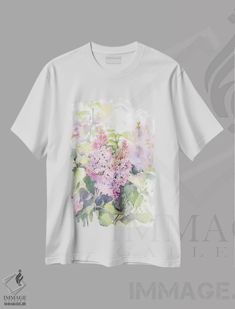 تیشرت سفید طرح دار یاس بنفش، مدیوم اثر مارینا ایگناتووا | فروشگاه ایماژ