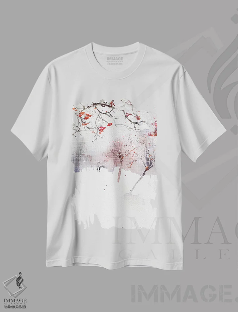 تیشرت سفید طرح دار بولوار درخت زبان گنجشک کوهی، دکور تعطیلات اثر مارینا ایگناتووا | immage.ir