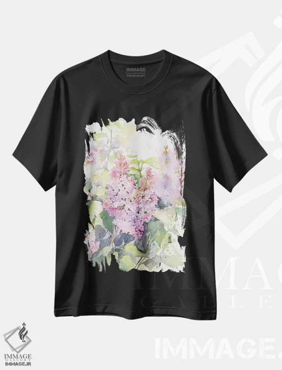تیشرت مشکی طرح دار یاس بنفش، مدیوم اثر مارینا ایگناتووا | immage.ir