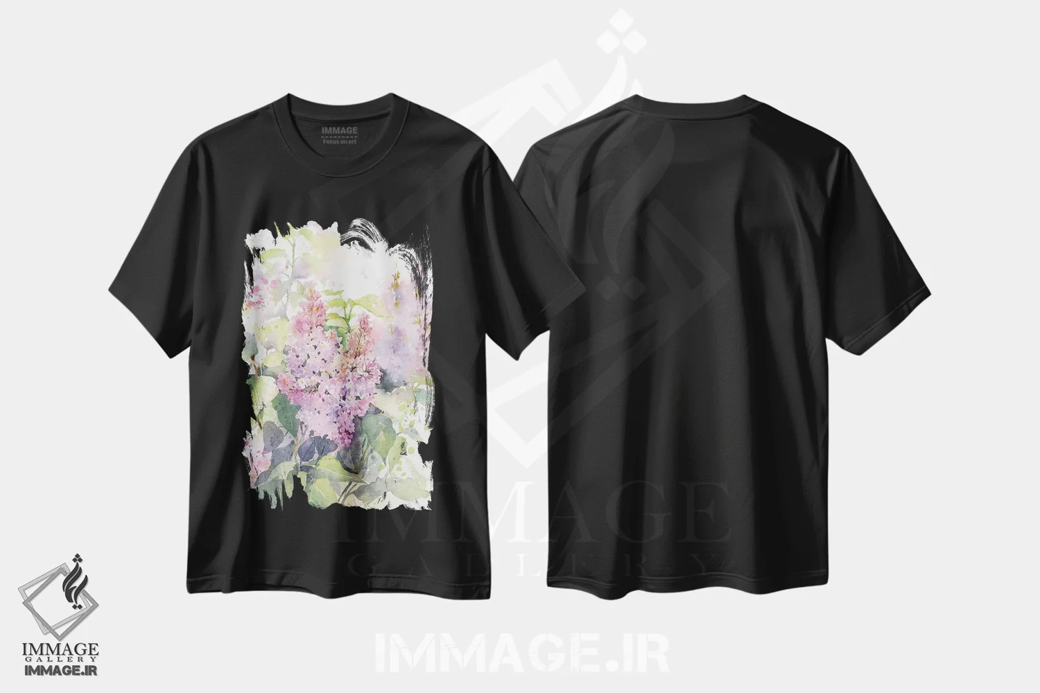 تیشرت مشکی طرح دار یاس بنفش، مدیوم اثر مارینا ایگناتووا | immage.ir