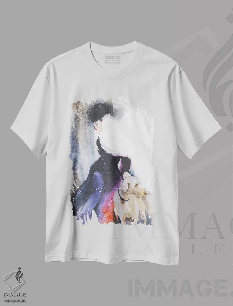 تیشرت سفید طرح دار بانویی با سگ، مدیوم اثر مارینا ایگناتووا | فروشگاه ایماژ