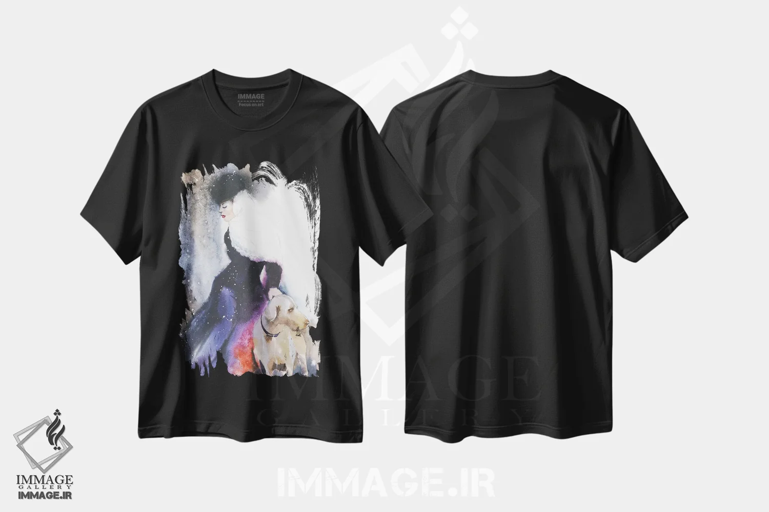 تیشرت مشکی طرح دار بانویی با سگ، مدیوم اثر مارینا ایگناتووا | immage.ir