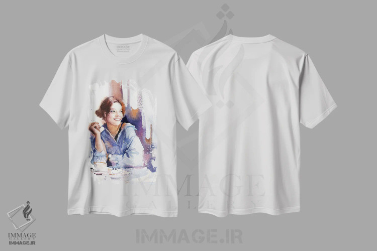 تیشرت سفید طرح دار دختر آبی پوش، دکور معاصر اثر مارینا ایگناتووا | فروشگاه ایماژ