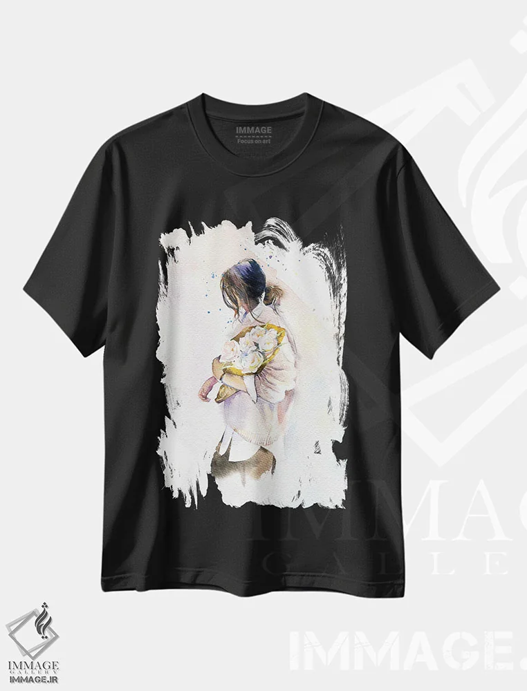 تیشرت مشکی طرح دار دختر با گل ها، دکور معاصر اثر مارینا ایگناتووا | immage.ir
