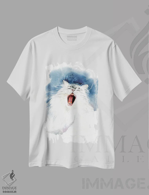 تیشرت سفید طرح دار گربه خمیازه کش، دکور معاصر اثر مارینا ایگناتووا | immage.ir