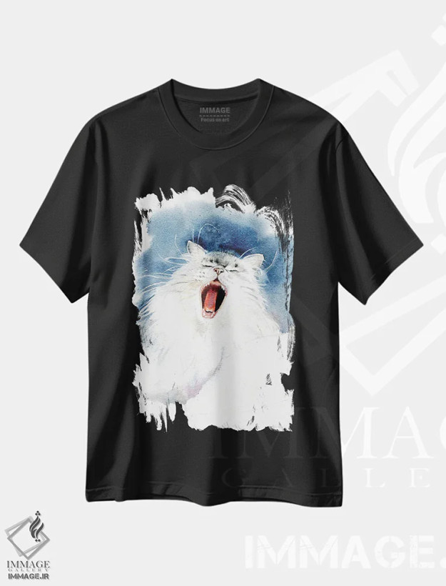 تیشرت مشکی طرح دار گربه خمیازه کش، دکور معاصر اثر مارینا ایگناتووا | فروشگاه ایماژ