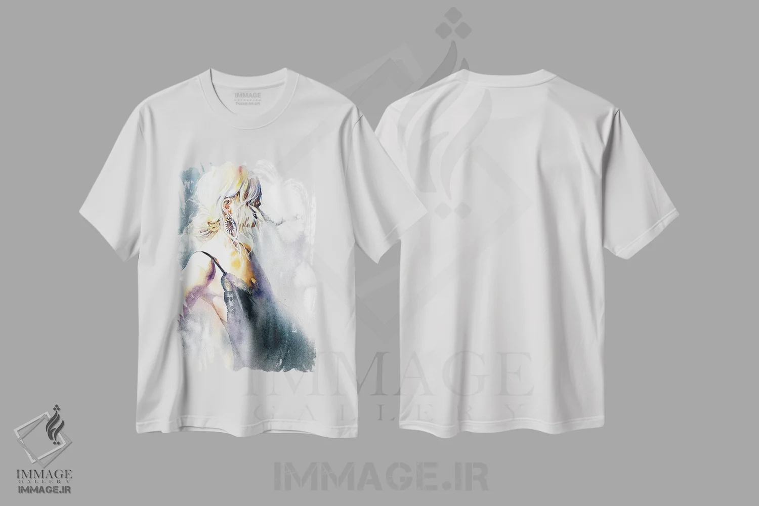 تیشرت سفید طرح دار دختر با گوشواره، دکور معاصر اثر مارینا ایگناتووا | فروشگاه ایماژ