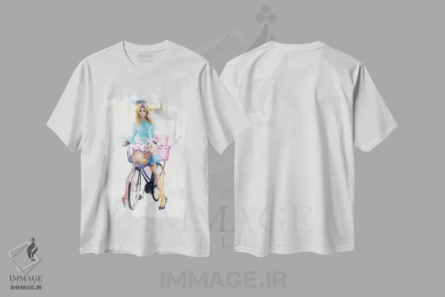 تیشرت سفید طرح دار دختر دوچرخه سوار، دکور معاصر اثر مارینا ایگناتووا | فروشگاه ایماژ