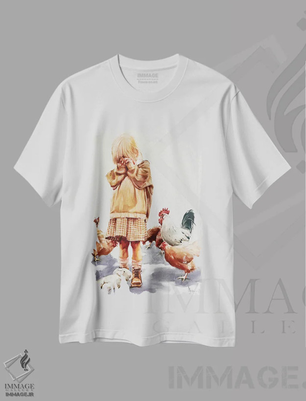 تیشرت سفید طرح دار تابستان در روستا، هنر فاخر معاصر اثر ایگور شولمان | فروشگاه ایماژ