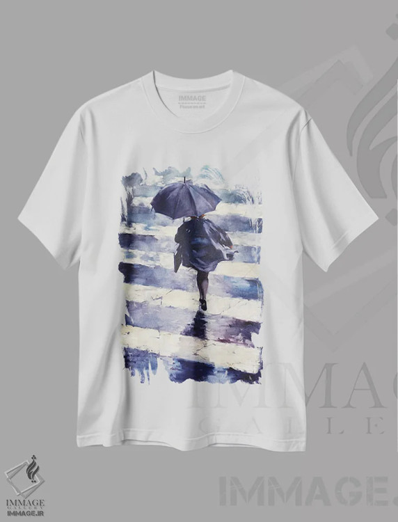 تیشرت سفید طرح دار شهر بارانی، هنر فاخر معاصر اثر ایگور شولمان | immage.ir