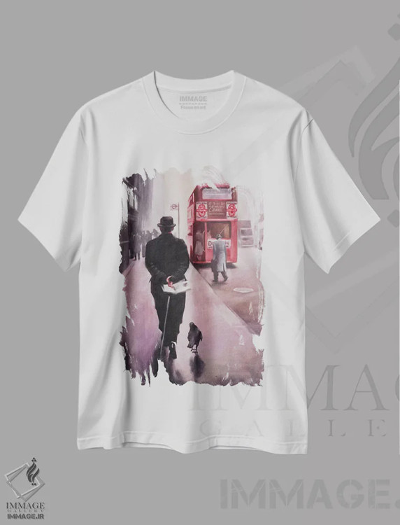 تیشرت سفید طرح دار پیاده روی در لندن، دکوراسیون جایگزین اثر ایگور شولمان | immage.ir
