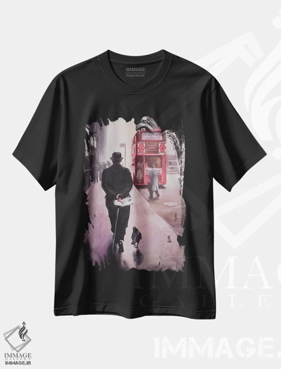 تیشرت مشکی طرح دار پیاده روی در لندن، دکوراسیون جایگزین اثر ایگور شولمان | فروشگاه ایماژ