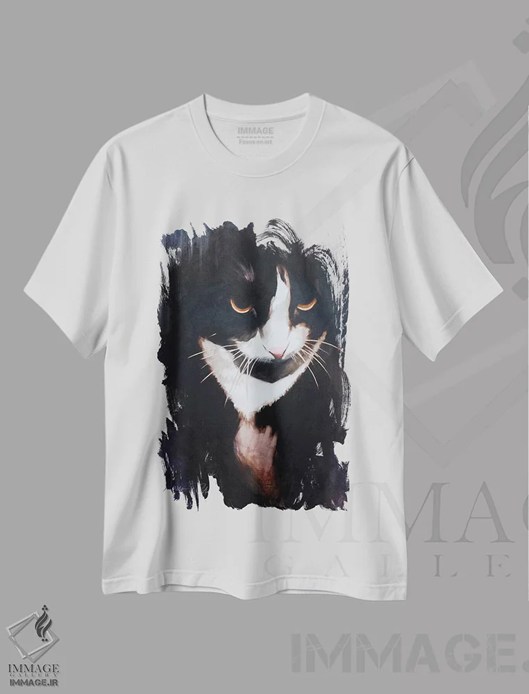تیشرت سفید طرح دار گربه اول، هنر فاخر معاصر اثر ایگور شولمان | فروشگاه ایماژ