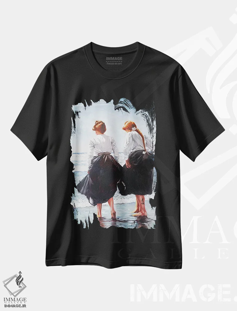 تیشرت مشکی طرح دار صبح بهاری، هنر فاخر معاصر اثر ایگور شولمان | فروشگاه ایماژ