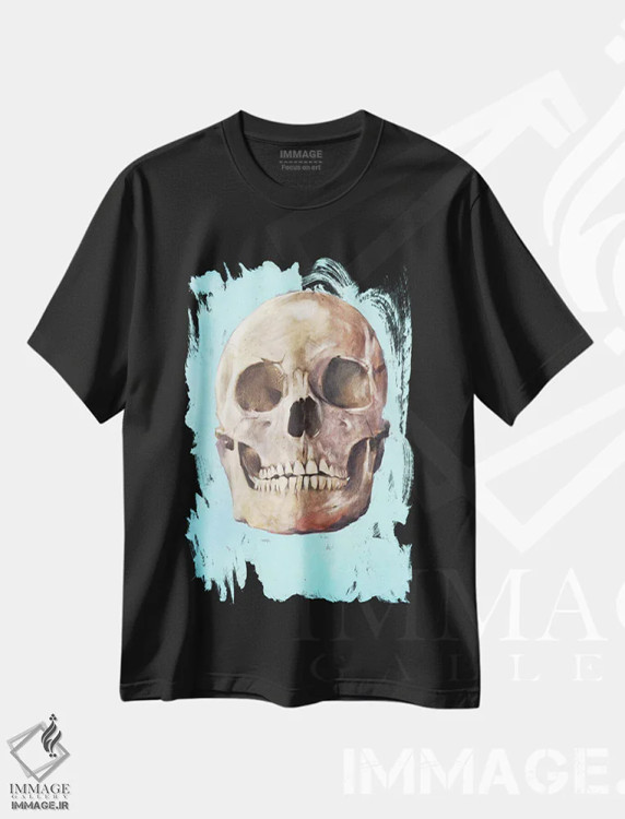تیشرت مشکی طرح دار جمجمه، هنر فاخر معاصر اثر ایگور شولمان | immage.ir