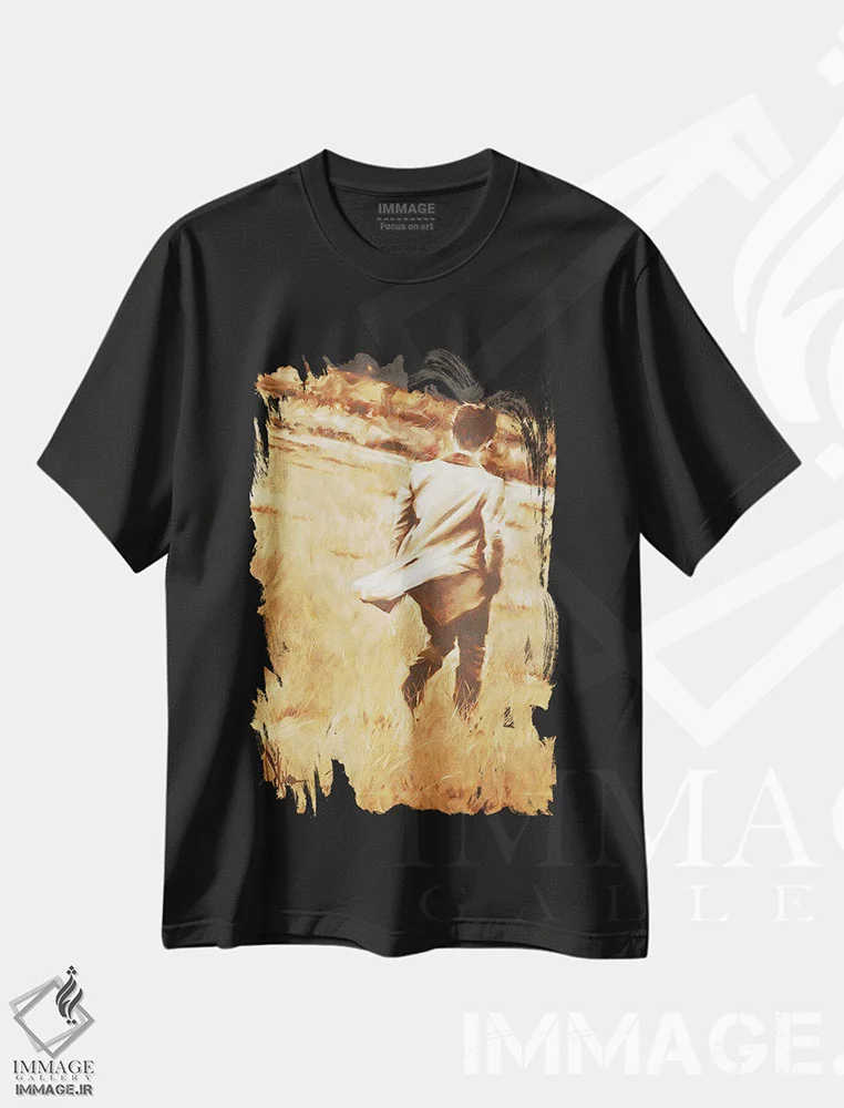 تیشرت مشکی طرح دار قدم زدن در هولمز، هنر فاخر معاصر اثر ایگور شولمان | فروشگاه ایماژ