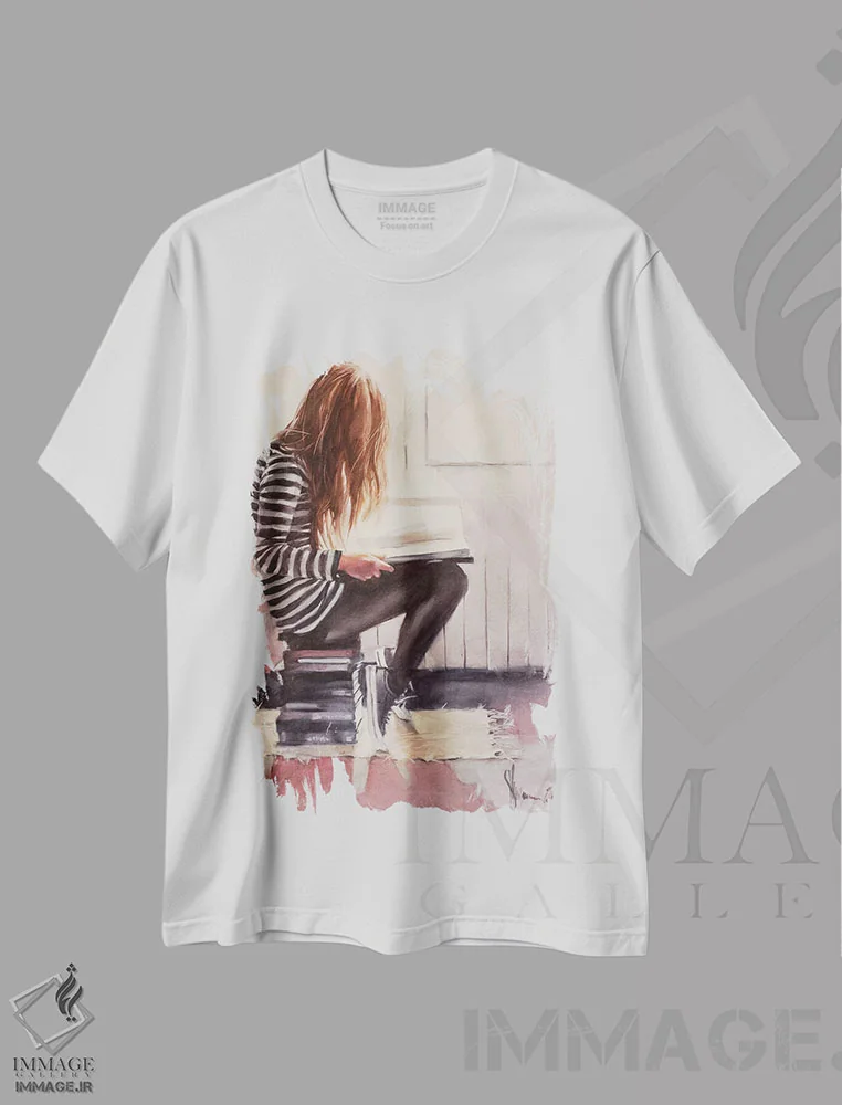 تیشرت سفید طرح دار عشق به خواندن، دکوراسیون جایگزین اثر ایگور شولمان | فروشگاه ایماژ