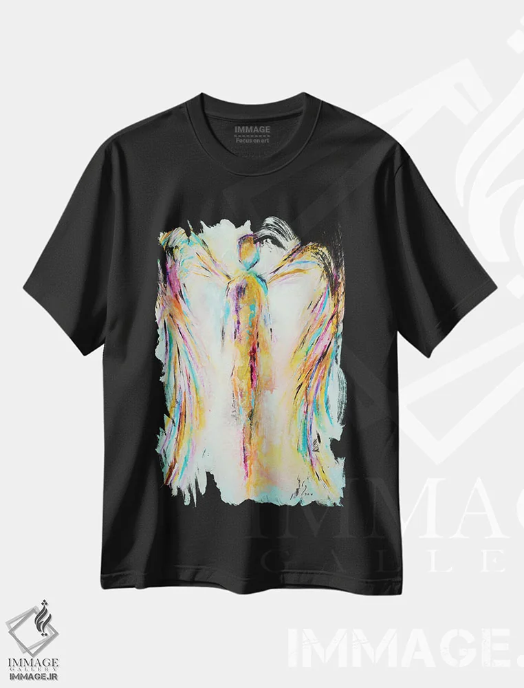 تیشرت مشکی طرح دار فرشته در بهشت، دکور معاصر اثر ایوان گوادراما | فروشگاه ایماژ