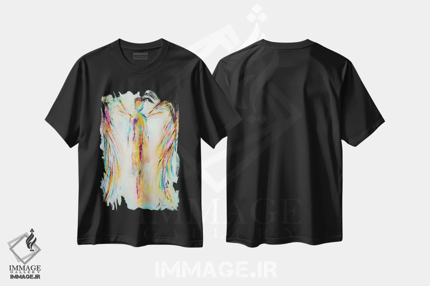تیشرت مشکی طرح دار فرشته در بهشت، دکور معاصر اثر ایوان گوادراما | فروشگاه ایماژ