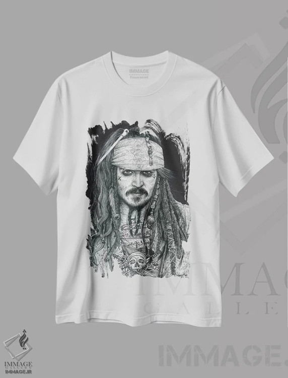 تیشرت سفید طرح دار کاپیتان جک، هنر فاخر معاصر اثر اینکد آیکونز | immage.ir