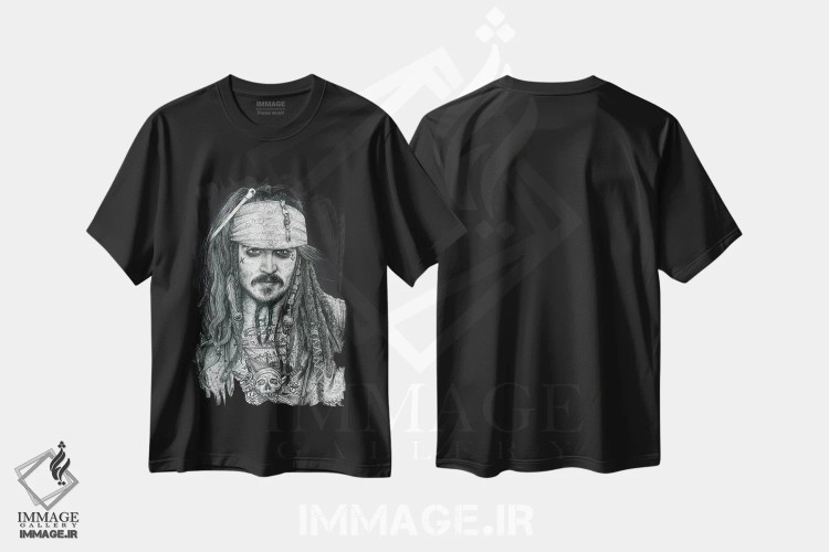 تیشرت مشکی طرح دار کاپیتان جک، هنر فاخر معاصر اثر اینکد آیکونز | فروشگاه ایماژ