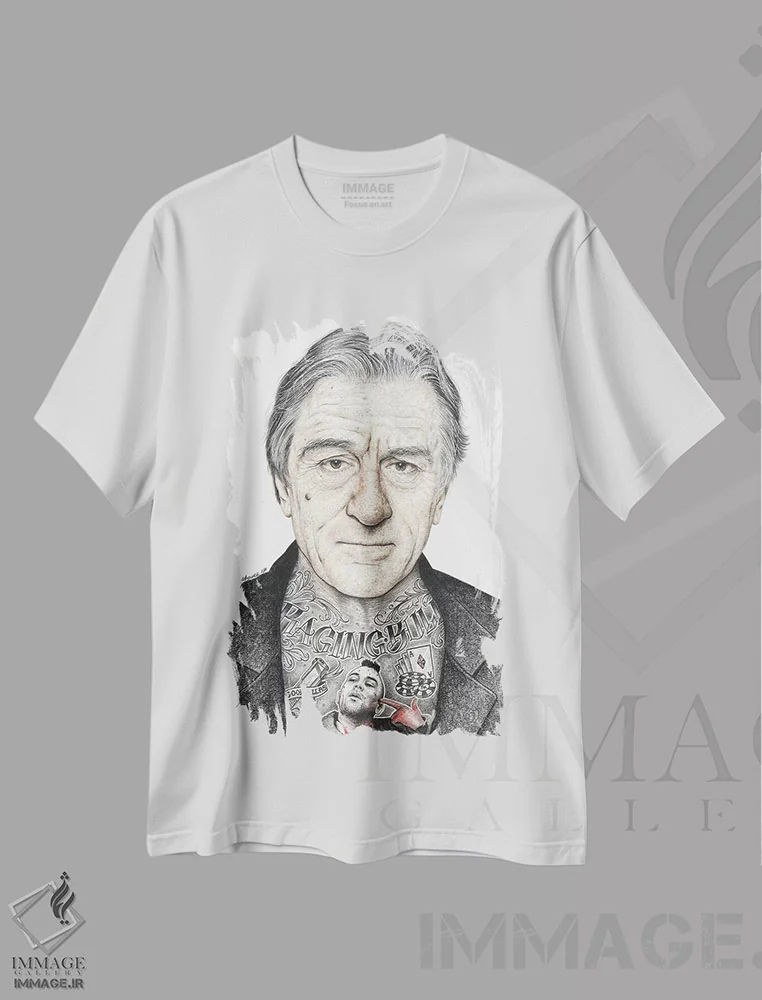 تیشرت سفید طرح دار دی نیرو اصلی، هنر فاخر معاصر اثر اینکد آیکونز | فروشگاه ایماژ