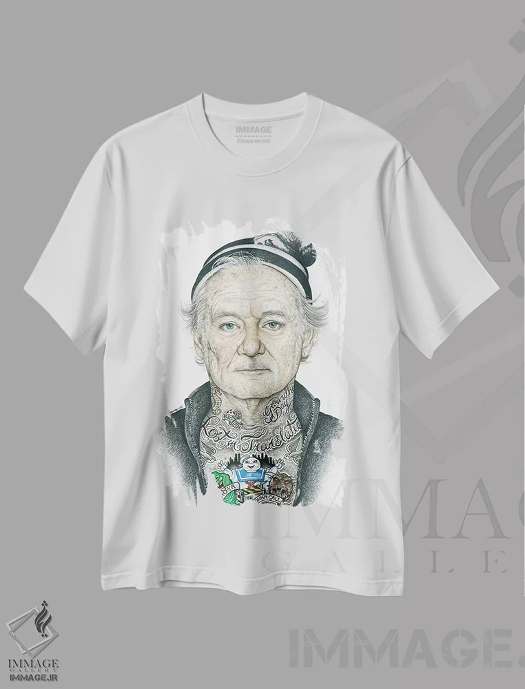 تیشرت سفید طرح دار ماری اصلی، هنر فاخر معاصر اثر اینکد آیکونز | فروشگاه ایماژ