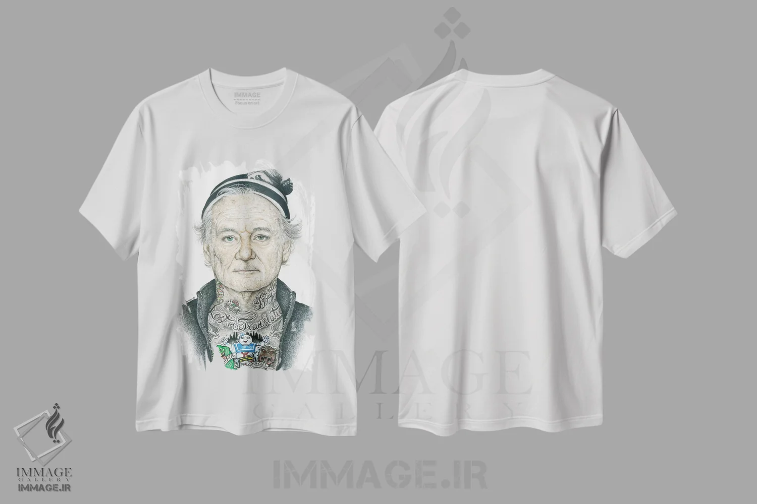 تیشرت سفید طرح دار ماری اصلی، هنر فاخر معاصر اثر اینکد آیکونز | فروشگاه ایماژ