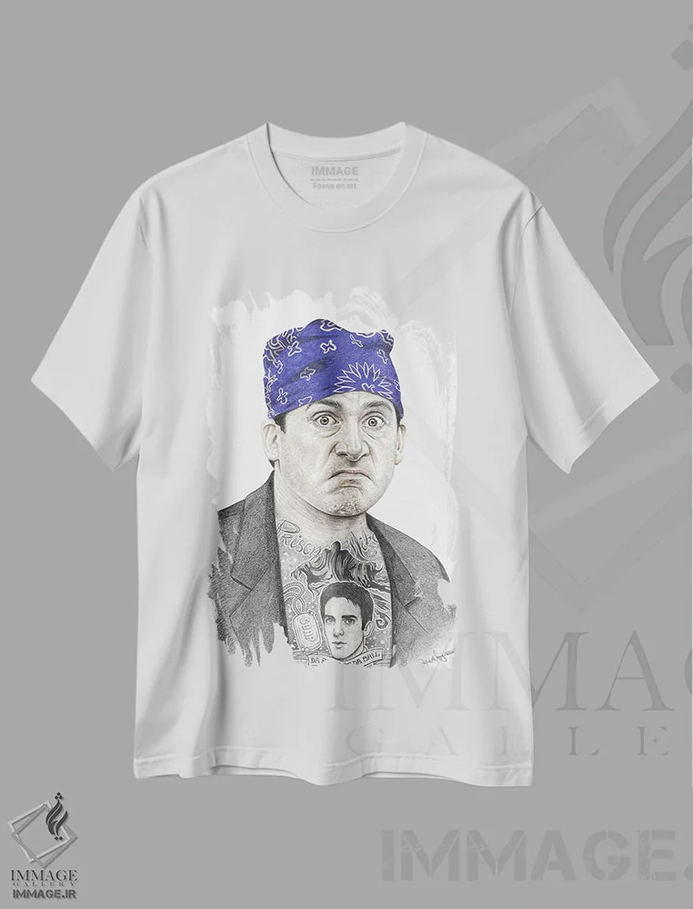 تیشرت سفید طرح دار مایک زندانی، هنر فاخر معاصر اثر اینکد آیکونز | immage.ir