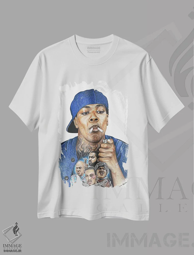 تیشرت سفید طرح دار اسموکی، هنر آمریکایی آفریقایی تبار اثر اینکد آیکونز | فروشگاه ایماژ