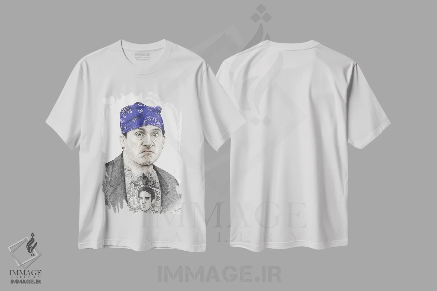 تیشرت سفید طرح دار مایک زندانی، هنر فاخر معاصر اثر اینکد آیکونز | immage.ir