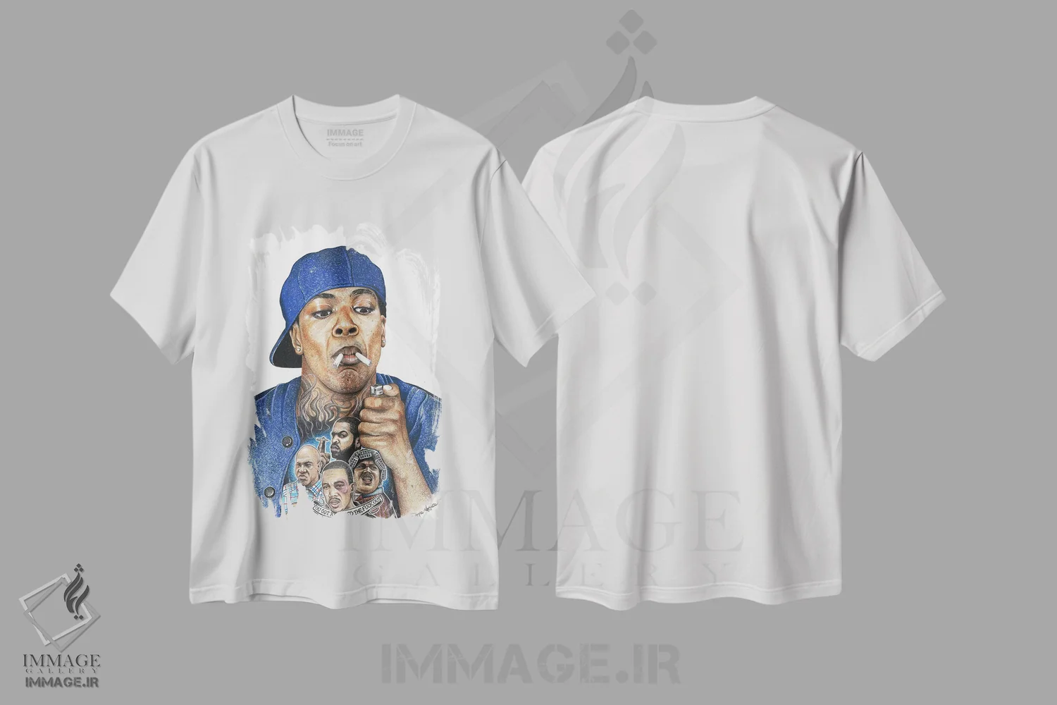 تیشرت سفید طرح دار اسموکی، هنر آمریکایی آفریقایی تبار اثر اینکد آیکونز | فروشگاه ایماژ