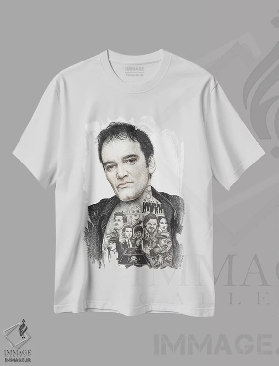 تیشرت سفید طرح دار تارانتینو، هنر فاخر معاصر اثر اینکد آیکونز | immage.ir
