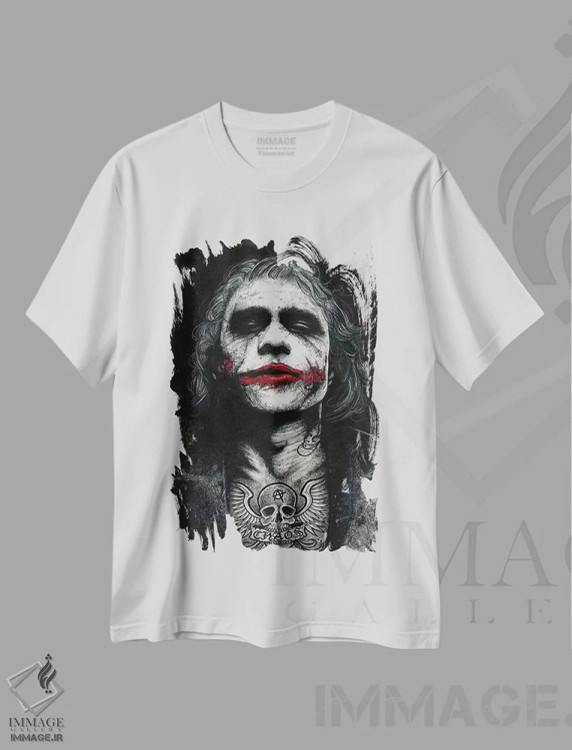 تیشرت سفید طرح دار جوکر، هنر فاخر معاصر اثر اینکد آیکونز | فروشگاه ایماژ