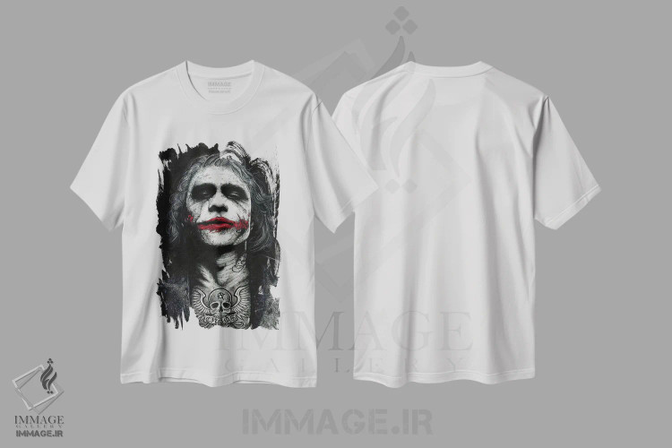 تیشرت سفید طرح دار جوکر، هنر فاخر معاصر اثر اینکد آیکونز | فروشگاه ایماژ
