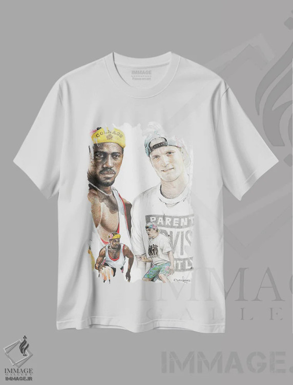 تیشرت سفید طرح دار مردان سفید نمی توانند بپرند، هنر آمریکایی آفریقایی تبار اثر اینکد آیکونز | immage.ir
