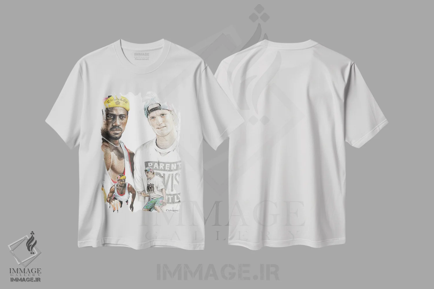 تیشرت سفید طرح دار مردان سفید نمی توانند بپرند، هنر آمریکایی آفریقایی تبار اثر اینکد آیکونز | immage.ir