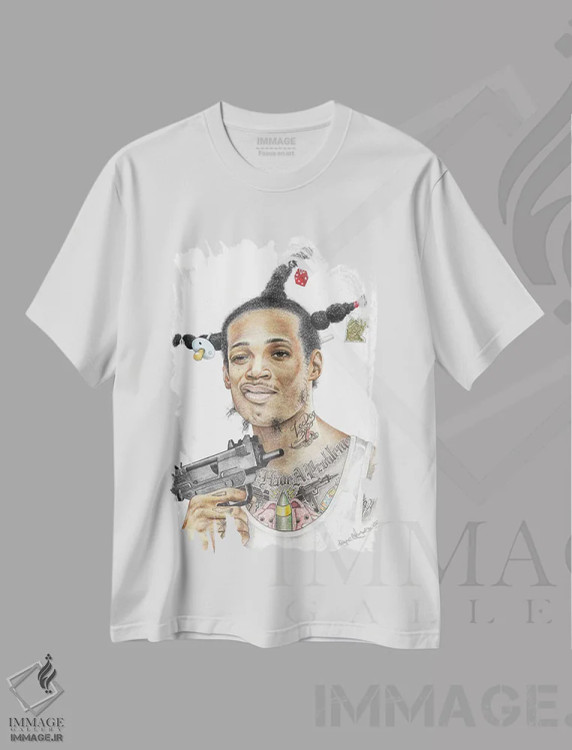 تیشرت سفید طرح دار لاک داگ اثر اینکد آیکونز | فروشگاه ایماژ