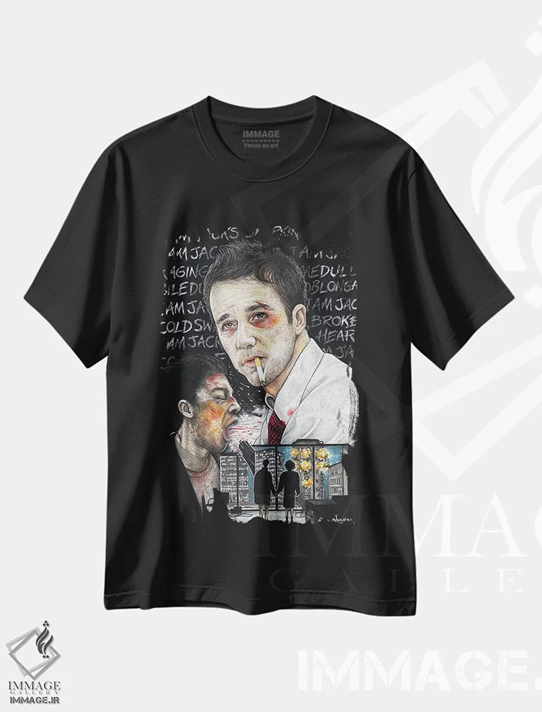 تیشرت مشکی طرح دار باشگاه مبارزه I، دست نقاشی و طراحی دستی اثر اینکد آیکونز | فروشگاه ایماژ