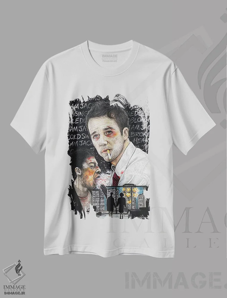 تیشرت سفید طرح دار باشگاه مبارزه I، دست نقاشی و طراحی دستی اثر اینکد آیکونز | immage.ir