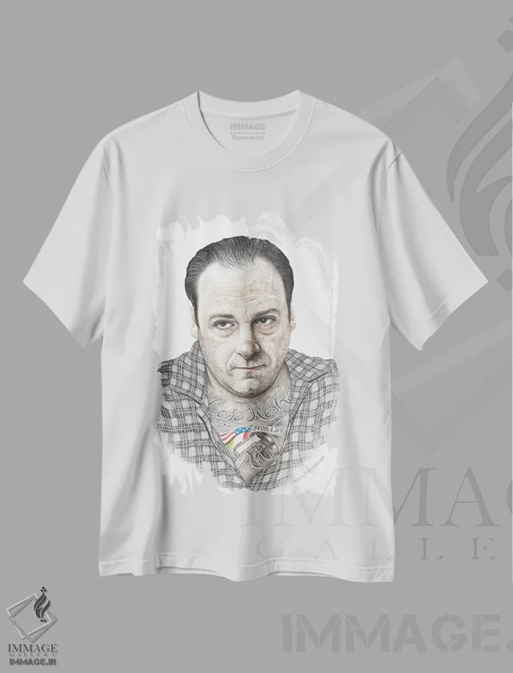 تیشرت سفید طرح دار تونی سوپرانو، دست نقاشی و طراحی دستی اثر اینکد آیکونز | فروشگاه ایماژ