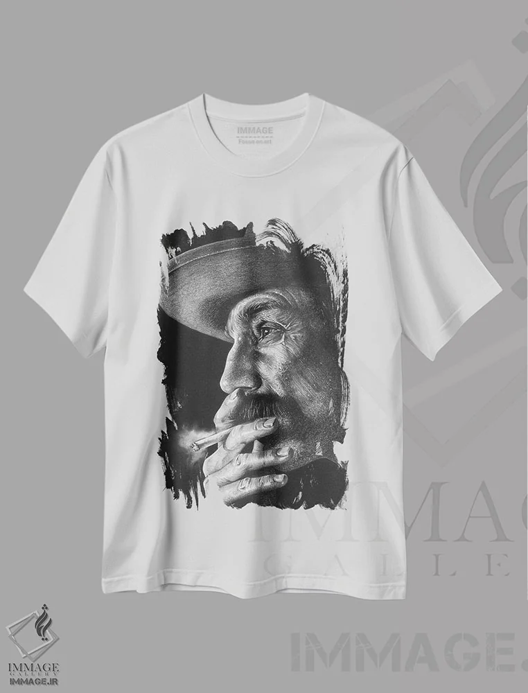 تیشرت سفید طرح دار خون به پا خواهد شد، نقاشی و تصویرگری سیاه و سفید اثر اینکد آیکونز | فروشگاه ایماژ