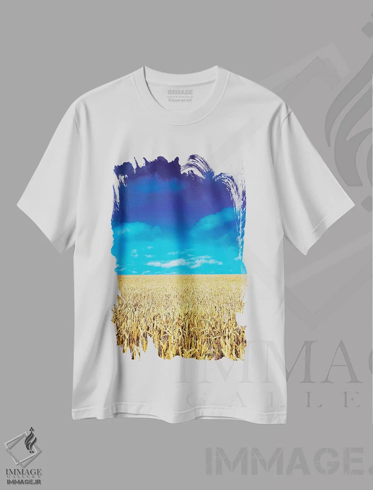 تیشرت سفید طرح دار مزرعه گندم، نزدیک کولون، شهرستان لائوث، ایرلند، مدیوم اثر ایریش ایمیج کالکشن | فروشگاه ایماژ