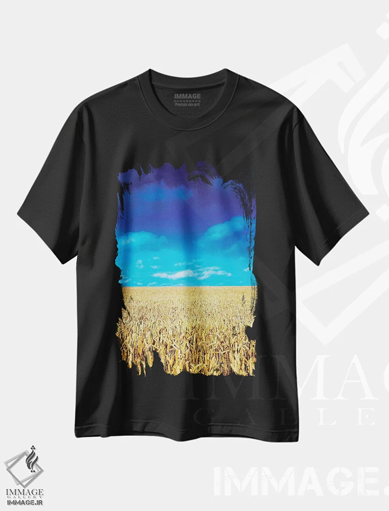 تیشرت مشکی طرح دار مزرعه گندم، نزدیک کولون، شهرستان لائوث، ایرلند، مدیوم اثر ایریش ایمیج کالکشن | immage.ir
